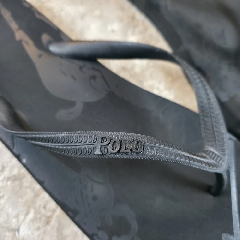 Polo Ralph Lauren Men's Triple Black Slide Sandals Big Logo‎ Size 13 - 14